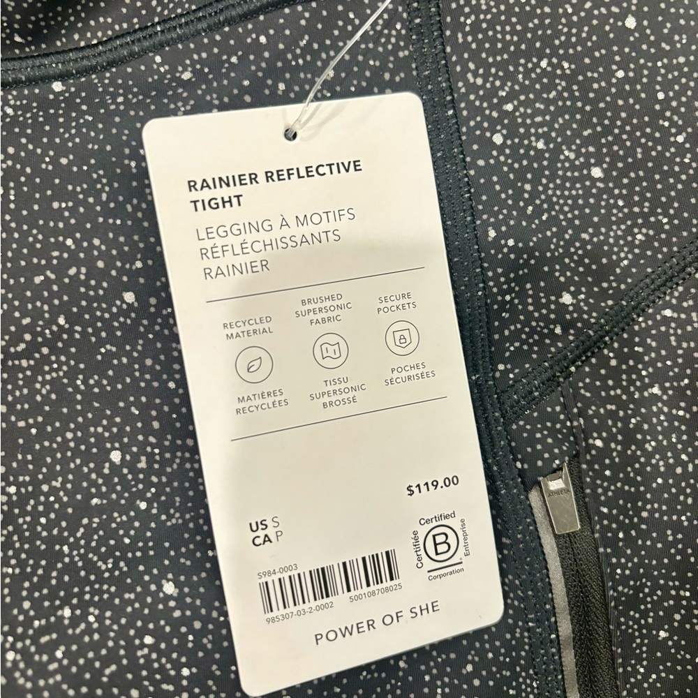 Athleta Rainier Reflective Tight Leggings Small NWT Zip Pockets - Picture 3 of 3